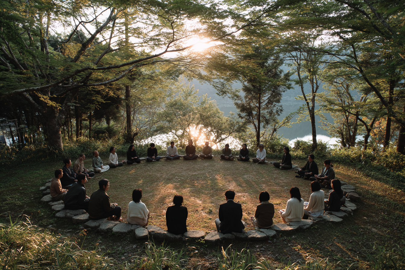 u4346229893_serene_retreat_in_nature_people_sitting_in_a_circ_1c45ef3f-e262-43da-8baa-10201eee0dba_1